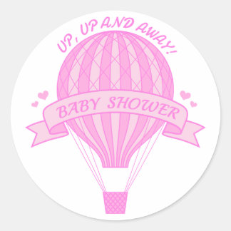 Auf und ab, rosa Heißluftballon Babydusche Runder Aufkleber