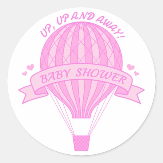 Auf und ab, rosa Heißluftballon Babydusche Runder Aufkleber (Vorderseite)