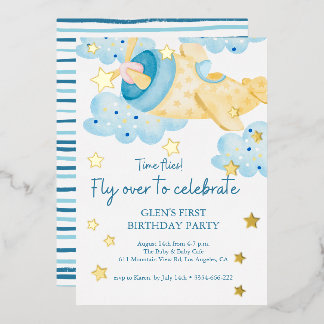 Auf und ab Yellow Airplane Geburtstagskind Folieneinladung