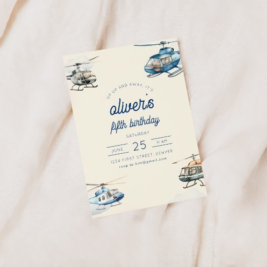 Auf- und Abflug Hubschrauberflug zum Geburtstag Ei Einladung