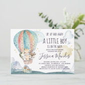 Auf- und Abreise Tiere Maske Baby Dusche Einladung (Stehend Vorderseite)