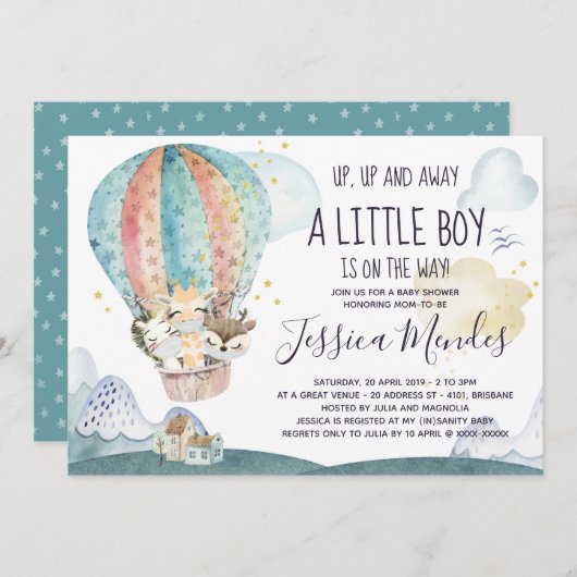 Auf- und Abreise Tiere Maske Baby Dusche Einladung (Vorne/Hinten)