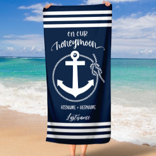 Auf unserer Hochzeitsreise: Navy Nautical Anchor R Strandtuch