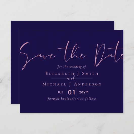 AUF VERKAUF! Navy Blue Rosegold Save the Date Hoch (Vorne/Hinten)