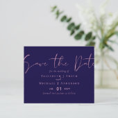AUF VERKAUF! Navy Blue Rosegold Save the Date Hoch (Stehend Vorderseite)