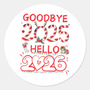 Auf Wiedersehen 2025 Hallo 2026 Frohe Weihnachten Runder Aufkleber