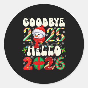 Auf Wiedersehen 2025 Hallo 2026 Frohe Weihnachten  Runder Aufkleber