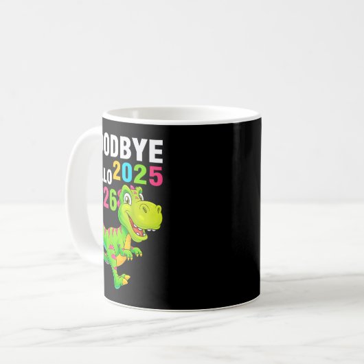 Auf Wiedersehen 2025 Hallo 2026 T Rex Frohes Neues Kaffeetasse (Vorderseite Links)