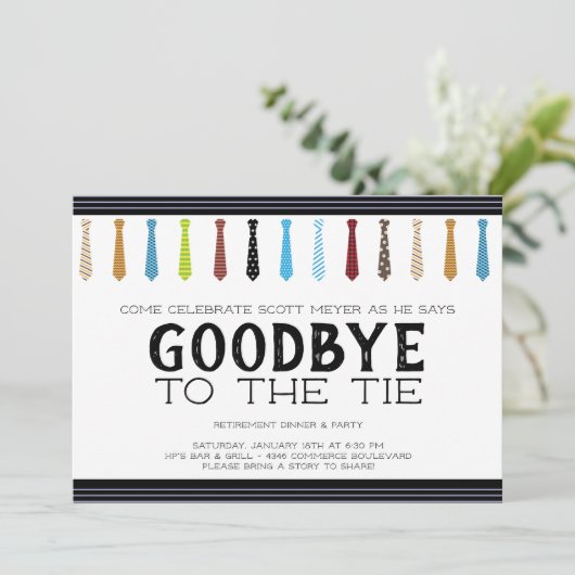Auf Wiedersehen der Krawatte-Rente Einladung (Stehend Vorderseite)
