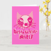 Auf Wiedersehen Miezekatze - begrenzte rosa Karte (Gelbe Blume)