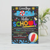 Auf Wiedersehen Pool Hallo Schule Party-Einladung Einladung (Stehend Vorderseite)