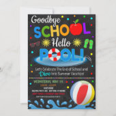 Auf Wiedersehen Schule Hallo Poolparty-Einladung Einladung (Vorderseite)