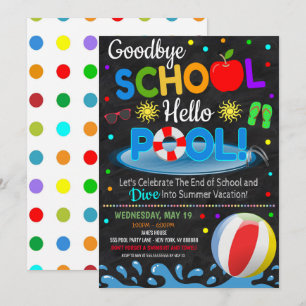 Auf Wiedersehen Schule Hallo Poolparty-Einladung Einladung