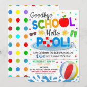 Auf Wiedersehen Schule Hallo Poolparty-Einladung Einladung (Vorne/Hinten)