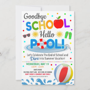 Auf Wiedersehen Schule Hallo Poolparty-Einladung Einladung