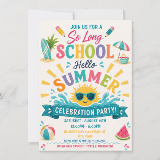 Auf Wiedersehen Schule, Hallo Sommer-Feierparty Einladung