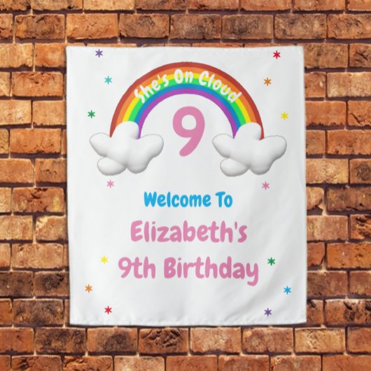 Auf Wolke 9! Regenbogen-Geburtstag Wandteppich