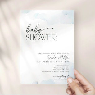 Auf Wolke Neun Staubblau Aquarell-Baby-Party Einladung
