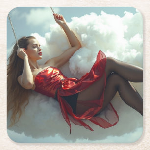 Auf Wolke sieben Rechteckiger Pappuntersetzer