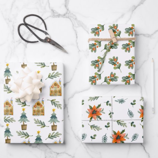 Auf Zuhause Hygge Weihnachtsmuster Geschenkpapier Set (Vorderseite)