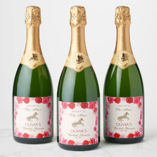 Auf zum Altar Rote Rosen Brautparty Schaumweinetikett