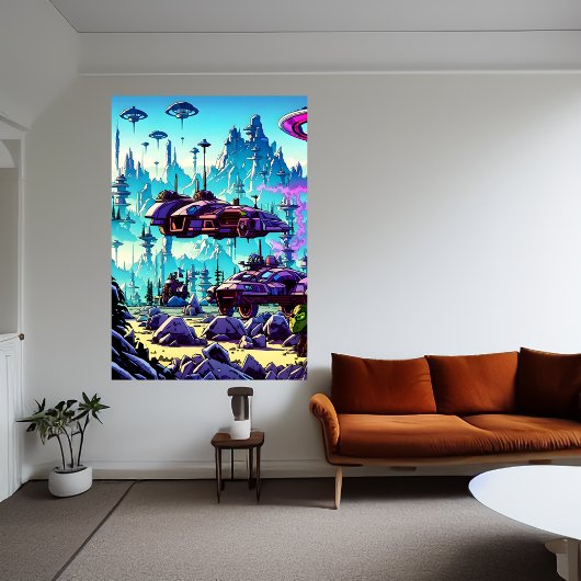 Aufbau einer Basis auf einem Alien-Planeten | AI A Poster