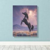 Aufbäumendes Schwarzes Pferd Gewitter Kunst Leinwanddruck (Insitu (Holzboden))