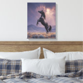 Aufbäumendes Schwarzes Pferd Gewitter Kunst Leinwanddruck (Insitu (Schlafzimmer))