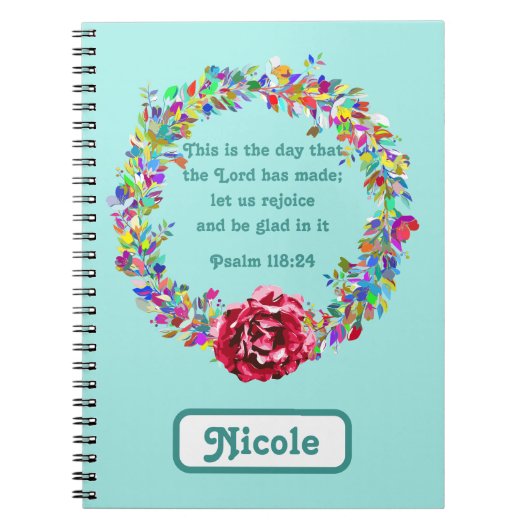 Aufblähung Psalm 118:24 Blume Kranz farbiger Name Notizblock (Vorderseite)