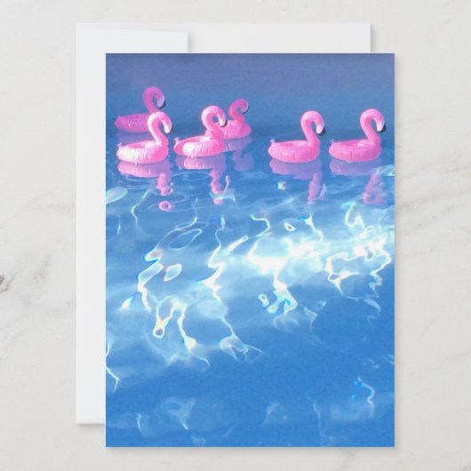 Aufblasbare Flamingos im Pool - Party im Pool Einladung (Rückseite)