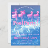Aufblasbare Flamingos im Pool - Party im Pool Einladung (Vorderseite)