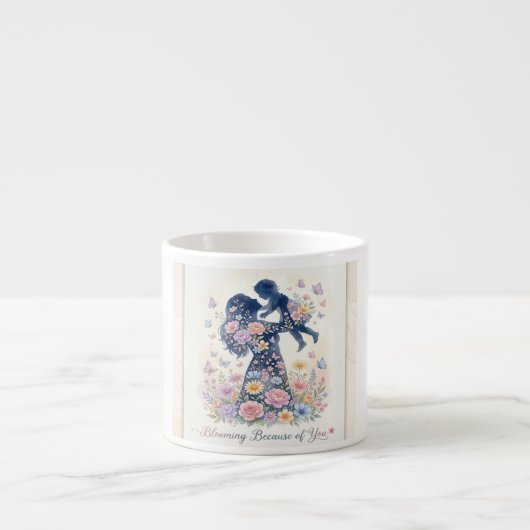 Aufblühend dank Dir Mutter Kind Florale Silhouette Espressotasse (Vorderseite)