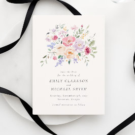 Aufblühende Aquarell-Pastell-Blumen Save-the-Date  Einladung