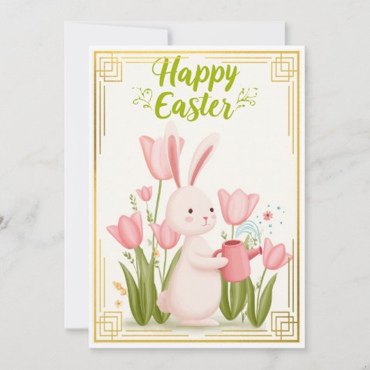 Aufblühende Freude – Osterhase Gärtner Karte (Vorderseite)