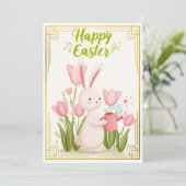 Aufblühende Freude – Osterhase Gärtner Karte (Stehend Vorderseite)