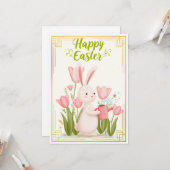 Aufblühende Freude – Osterhase Gärtner Karte (Vorderseite/Rückseite Beispiel)