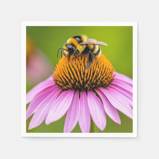 Aufblühende Hummel auf Purpur-Sonnenhut-Serviette Serviette (Vorderseite)