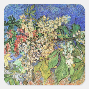 Aufblühende Kastanienzweige von Vincent van Gogh Quadratischer Aufkleber