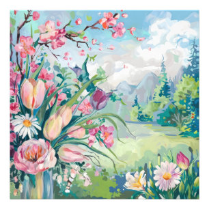 Aufblühende Serenität Aquarell Blumen Fotodruck
