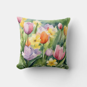 Aufblühende Tulpen in Aquarell Kissen