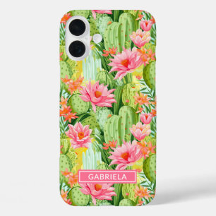 Aufblühende Wasserfarbe-Kakteen personalisiert iPhone 16 Plus Hülle