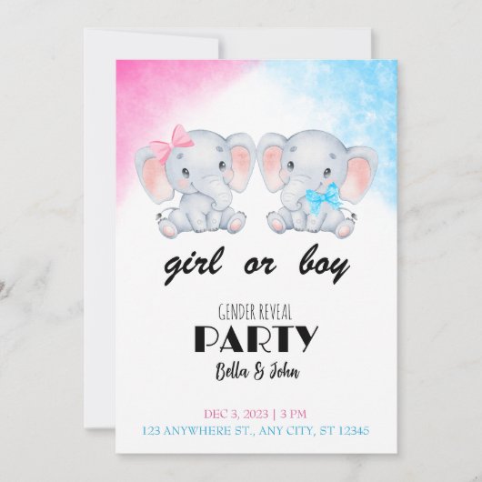 Aufdeckung der Einladung eines Elefantengeschlecht (Vorderseite)