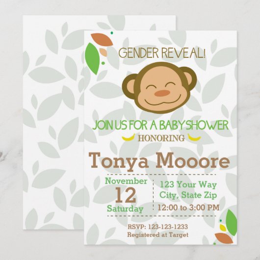 Aufdeckung der Einladung zur Kinderdusche am Affen (Vorne/Hinten)