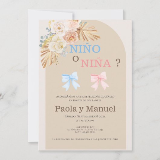 Aufdeckung der spanischen Geschlechterperspektive Einladung (Vorderseite)