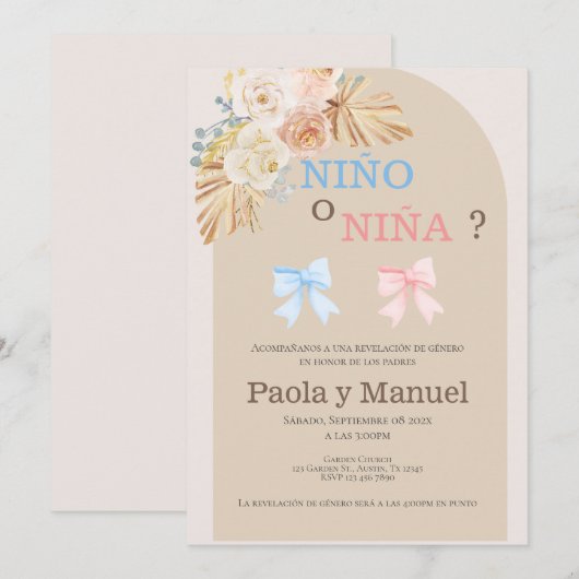 Aufdeckung der spanischen Geschlechterperspektive Einladung (Vorne/Hinten)