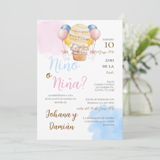 Aufdeckung der spanischen Geschlechterperspektive Einladung (Stehend Vorderseite)