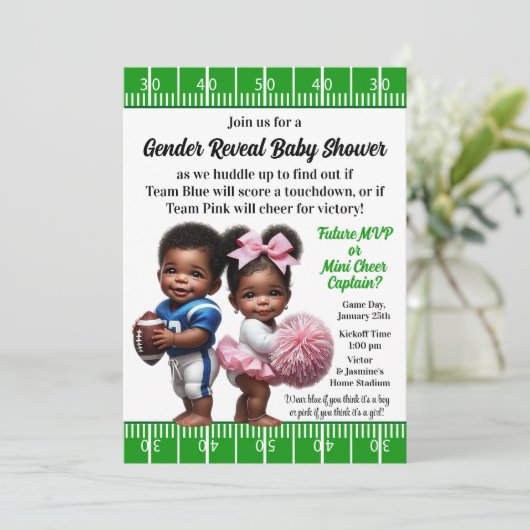 Aufdeckung des Fußballgeschlechts Einladung (Stehend Vorderseite)