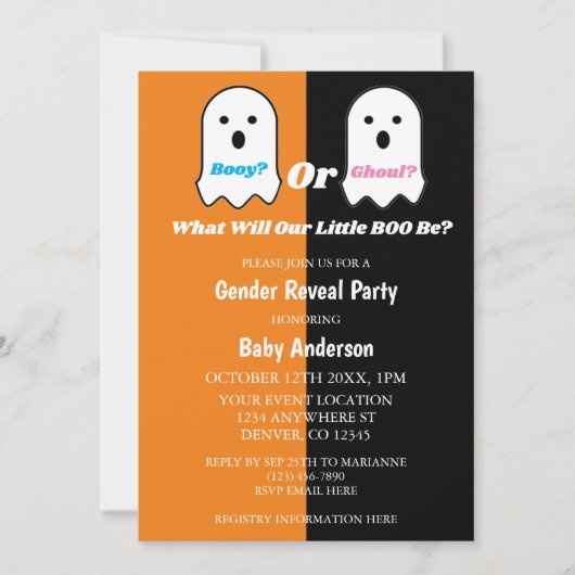 Aufdeckung des Geistergeschlechts in Booy oder Gho Einladung (Vorderseite)