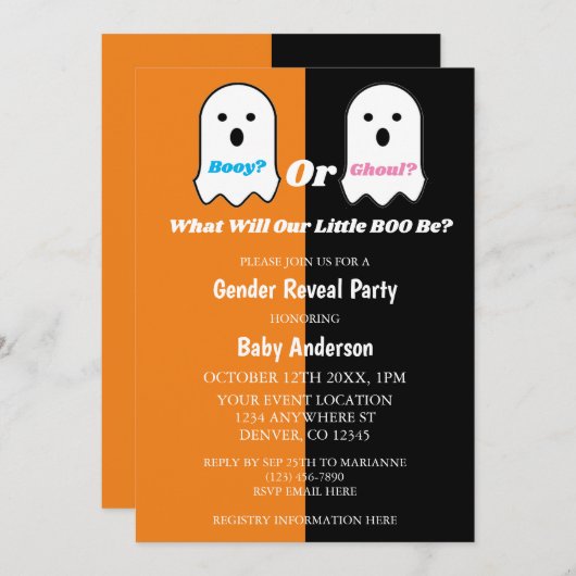 Aufdeckung des Geistergeschlechts in Booy oder Gho Einladung (Vorne/Hinten)