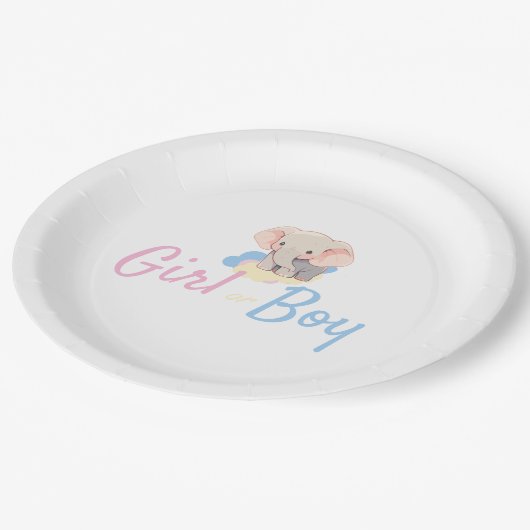 Aufdeckung des Geschlechts bei Jungen oder Mädchen Pappteller (Schrägansicht)